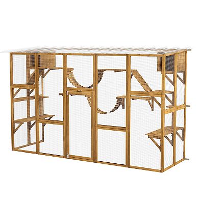 Pawhut Catio Playground Outdoor Cat Enclosure Wooden W/ Roof