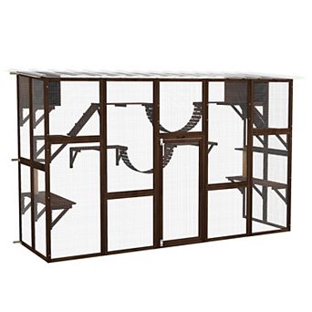 Pawhut Catio Playground Outdoor Cat Enclosure Wooden W/ Roof