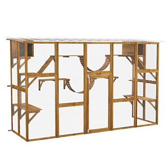 Pawhut Catio Playground Outdoor Cat Enclosure Wooden W/ Roof