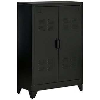2 tier Steel Storage Cabinet W/ 2 Adjustable Shelves For Office Garage, Black