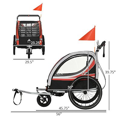 2-in-1 Child Bike Traile Baby Stroller With Brake Storage Bag Flag Reflectors