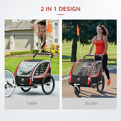 2-in-1 Child Bike Traile Baby Stroller With Brake Storage Bag Flag Reflectors