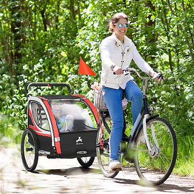 2-in-1 Child Bike Traile Baby Stroller With Brake Storage Bag Flag Reflectors