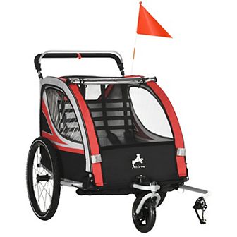 2-in-1 Child Bike Traile Baby Stroller With Brake Storage Bag Flag Reflectors