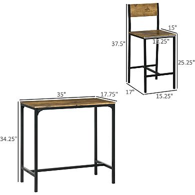 Industrial Counter-height 3pc Bar Table High Back Stool For Dining Room