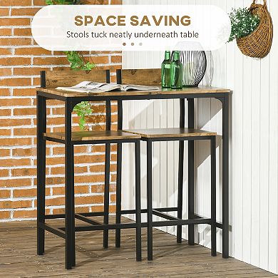 Industrial Counter-height 3pc Bar Table High Back Stool For Dining Room