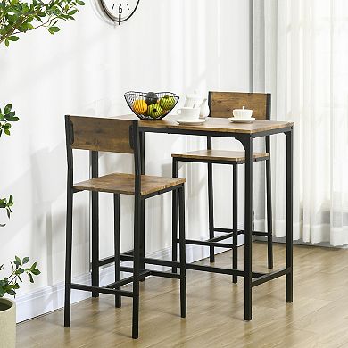 Industrial Counter-height 3pc Bar Table High Back Stool For Dining Room