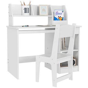 Qaba Kids Desk and Chair Set for 5-8 Year Old with Storage