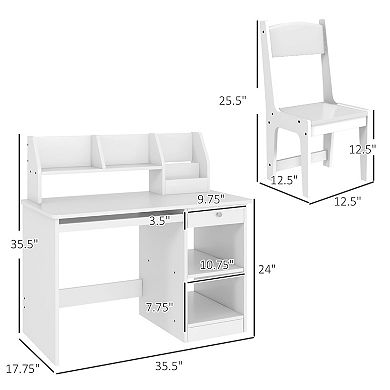 Qaba Kids Desk and Chair Set for 5-8 Year Old with Storage