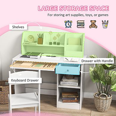Qaba Kids Desk and Chair Set for 5-8 Year Old with Storage