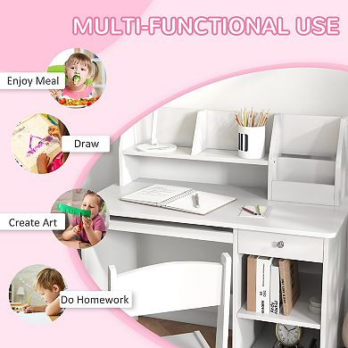 Qaba Kids Desk and Chair Set for 5-8 Year Old with Storage