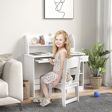 Qaba Kids Desk and Chair Set for 5-8 Year Old with Storage