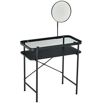 Modern Makeup Dressing Table Bedroom Vanity W/ Shelves, Rotating Mirror, Black