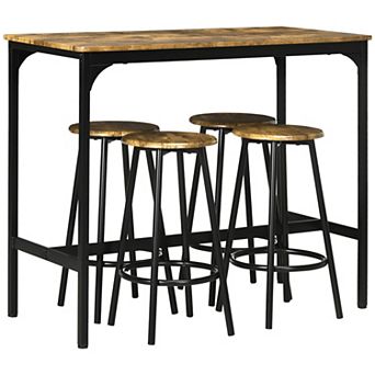 Homcom 5 pc Bar Table And Chairs Set With Metal Frame For Dining Room