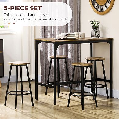 Homcom 5-piece Bar Table And Chairs Set With Metal Frame For Dining Room