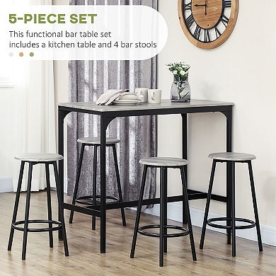 Homcom 5-piece Bar Table And Chairs Set With Metal Frame For Dining Room