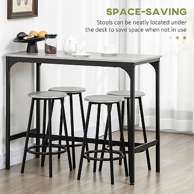 Homcom 5-piece Bar Table And Chairs Set With Metal Frame For Dining Room
