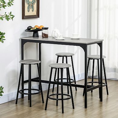 Homcom 5-piece Bar Table And Chairs Set With Metal Frame For Dining Room