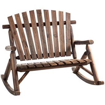 2-person Loveseat Wood Rocking Chair, Wooden Adirondack Rocker