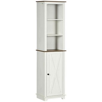 Kleankin Tall Bathroom Cabinet Linen Tower, With Door And Shelves, White