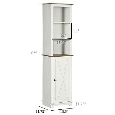 Kleankin Tall Bathroom Cabinet Linen Tower, With Door And Shelves, White
