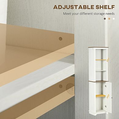 Kleankin Tall Bathroom Cabinet Linen Tower, With Door And Shelves, White