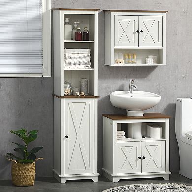 Kleankin Tall Bathroom Cabinet Linen Tower, With Door And Shelves, White