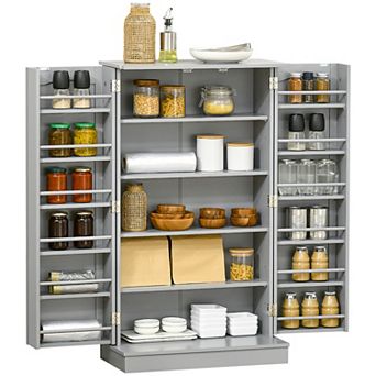 Homcom Kitchen Pantry Storage Cabinet W/ 5 tier Shelving, 12 Spice Racks