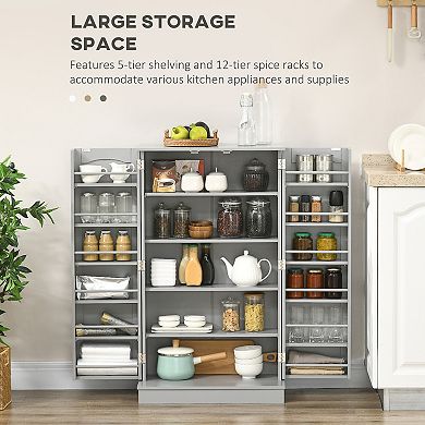 Homcom Kitchen Pantry Storage Cabinet W/ 5-tier Shelving, 12 Spice Racks