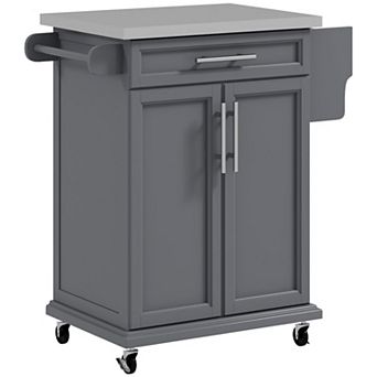 HOMCOM Rolling Kitchen Island on Wheels with Drawer, Spice Rack,