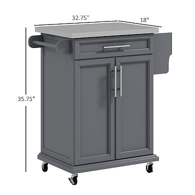 Wood Kitchen Island Cart Storage Box Cabinet Drawer Trolley W/ Stainless Steel
