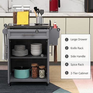 Wood Kitchen Island Cart Storage Box Cabinet Drawer Trolley W/ Stainless Steel