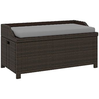 Outsunny Wicker Storage Bench Deck Box with Comfortable Cushion