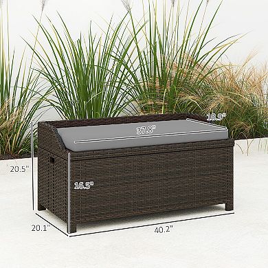 Outsunny Wicker Storage Bench Deck Box with Comfortable Cushion
