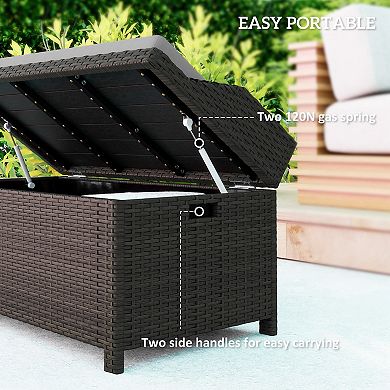 Outsunny Wicker Storage Bench Deck Box with Comfortable Cushion