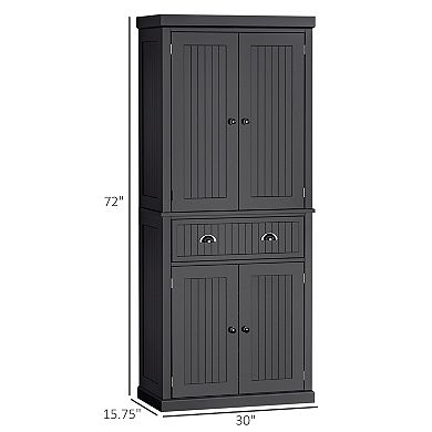Homcom 72” Tall Colonial Style Free Standing Kitchen Pantry Storage Cabinet