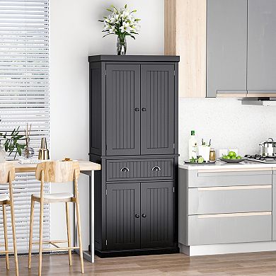 Homcom 72” Tall Colonial Style Free Standing Kitchen Pantry Storage Cabinet