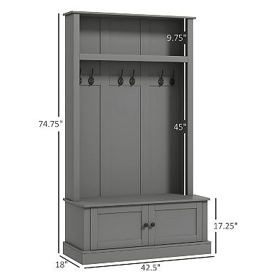 Homcom Hall Tree, Entryway Bench With Coat Rack, Shoe Cabinet And Top Shelf