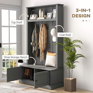Homcom Hall Tree, Entryway Bench With Coat Rack, Shoe Cabinet And Top Shelf