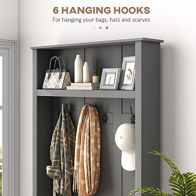 Homcom Hall Tree, Entryway Bench With Coat Rack, Shoe Cabinet And Top Shelf