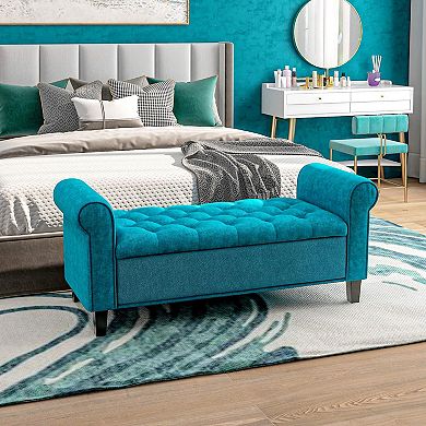 Homcom 50 Inches Button Tufted Storage Ottoman Bench End Of Bed Bench