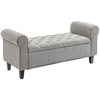 Homcom 50 in Button Tufted Storage Ottoman Bench End Of Bed Bench
