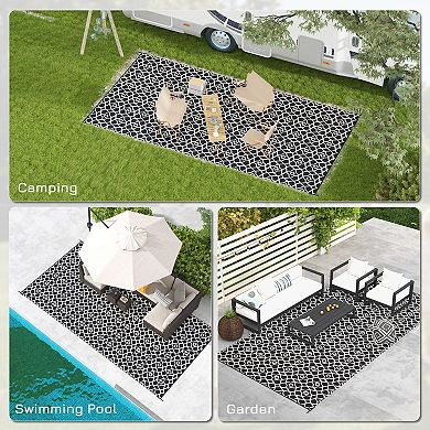 Outsunny Outdoor Rug & Bag, 9ft x 18' Plastic Rug Clover