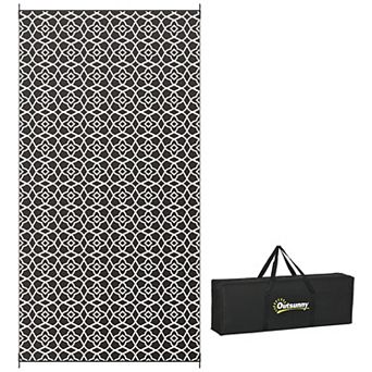 Outsunny Outdoor Rug & Bag, 9ft x 18ft Plastic Rug, Black Gray Geometric