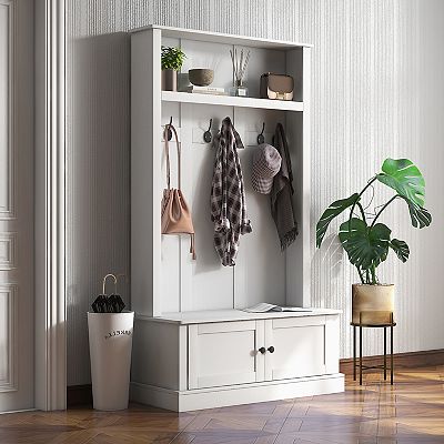 Homcom Hall Tree, Entryway Bench With Coat Rack, Shoe Cabinet And