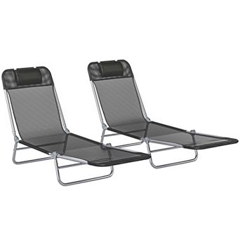Outsunny 2 pc Folding Chaise Lounge, Reclining Pool Chairs,