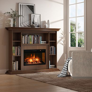 27" 1400w Electric Fireplace Log Insert Recessed Heater W/ Adjustable Brightness