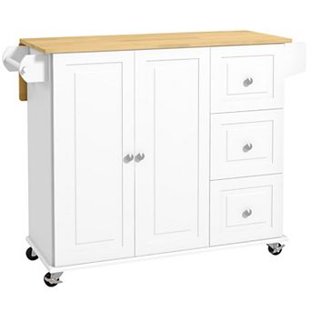 HOMCOM Kitchen Island on Wheels, Kitchen Cart with Drop Leaf,