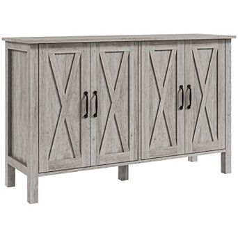 Homcom Buffet Sideboard, Coffee Bar Cabinet W/ Barn Doors, Adjustable Shelf