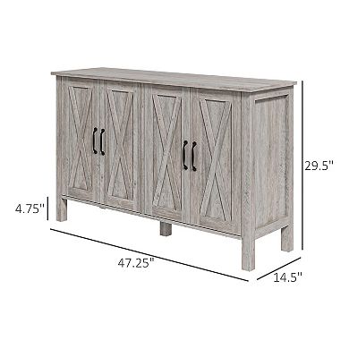 Homcom Buffet Sideboard, Coffee Bar Cabinet W/ Barn Doors, Adjustable Shelf